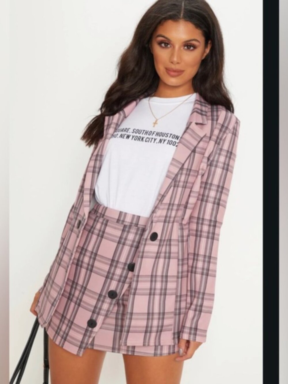 PrettyLittleThing Pink Plaid 2pc Blazer (US 4) & Skort (US 6) Set — NWT